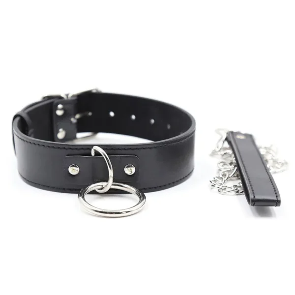 Collar de cuero vegano con cadena (347)